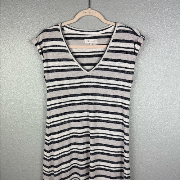 Lou & Grey For Loft V-neck Black White Striped Tee Maxi Dress LightWeight XS - Picture 3 of 11